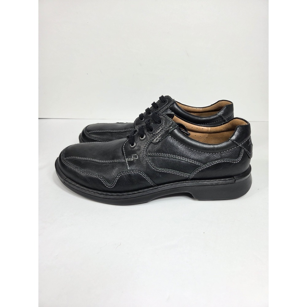 ECCO Mens Black Leather Moc Toe Oxfords Shoes Size 44 EU (10-10.5) Shock Point
